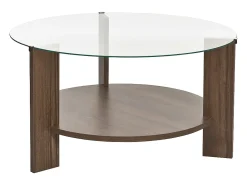 Mesa de centro con 2 tableros, uno de ellos de vidrio templado Ø75 cm - CLARA