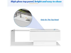 Mesa de centro con cajón grande - 100x50x32 cm - LED - tapa de cristal - Tablero de partículas - Blanco brillante