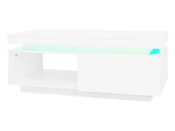 Mesa de centro con cajones, 100x50 cm, iluminación LED con mando a distancia, superficie lacada en blanco