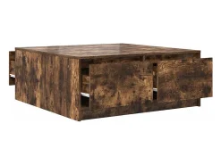 Mesa de centro con cajones roble ahumado 100x100x40 cm