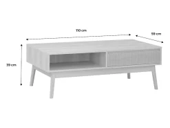 Mesa de centro con decoración de madera, 1 cajón natural