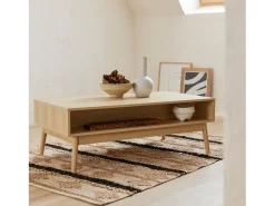 Mesa de centro con decoración de madera, 1 cajón natural