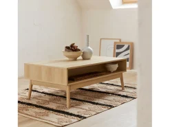 Mesa de centro con decoración de madera, 1 cajón natural