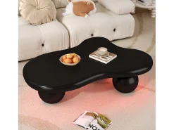Mesa de centro con LED - 95 x 62,5 x 32 cm - diseño en forma de nube y patas redondas - negro puro