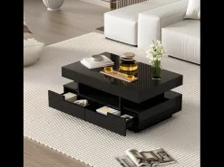 Mesa de centro con LED - acabado brillante - 4 cajones delanteros y traseros - Negro