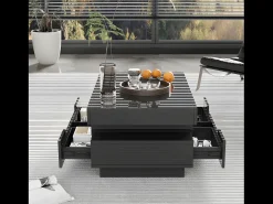 Mesa de centro con LED - acabado brillante - 4 cajones delanteros y traseros - Negro