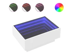 Mesa de centro con LED madera de ingeniería blanca 70x50x30 cm