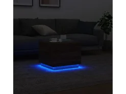 Mesa de centro con luces LED marrón roble 50x50x40 cm
