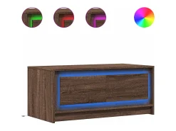 Mesa de centro con luces LED madera de ingeniería marrón roble
