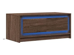Mesa de centro con luces LED madera de ingeniería marrón roble