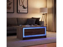 Mesa de centro con luces LED madera de ingeniería marrón roble