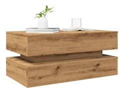 Mesa de centro con luces LED, roble artesanal, 90x50x40 cm