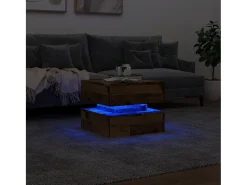 Mesa de centro con luces LED madera envejecida 50x50x40 cm