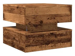 Mesa de centro con luces LED madera envejecida 50x50x40 cm