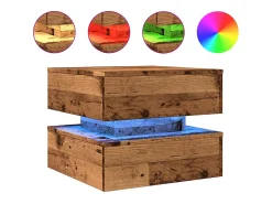 Mesa de centro con luces LED madera envejecida 50x50x40 cm
