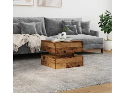 Mesa de centro con luces LED madera envejecida 50x50x40 cm