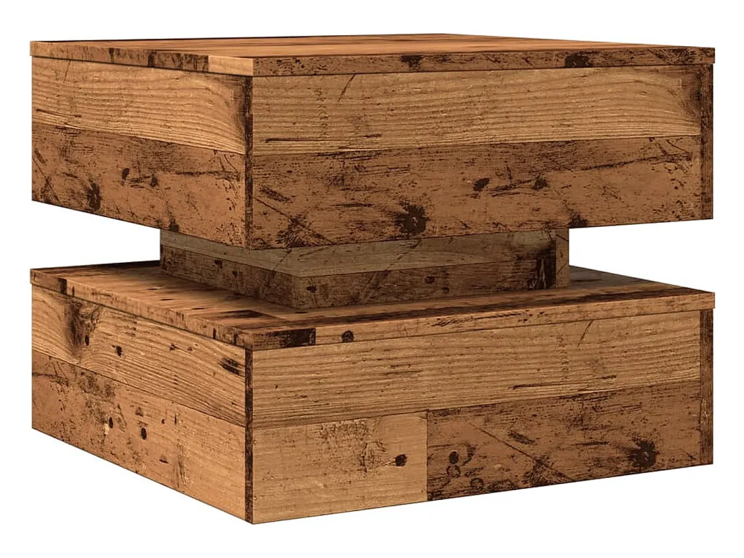 Mesa de centro con luces LED madera envejecida 50x50x40 cm
