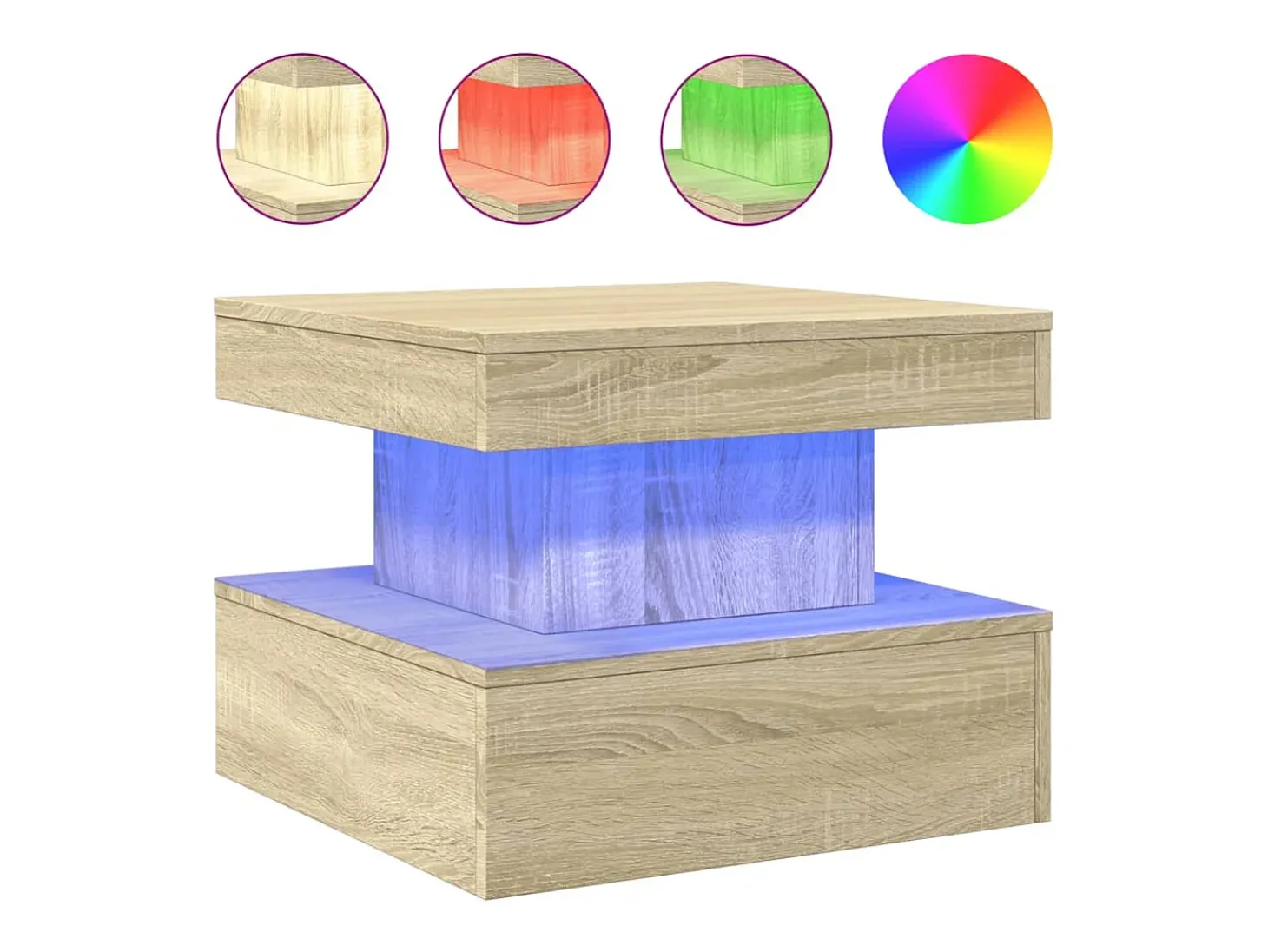 Mesa de centro con luces LED roble Sonoma 50x50x40 cm