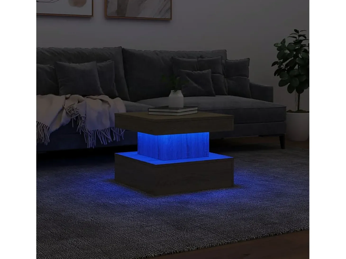 Mesa de centro con luces LED roble Sonoma 50x50x40 cm