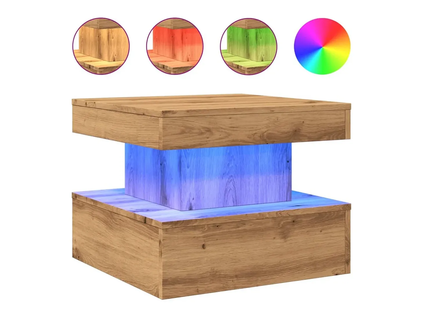 Mesa de centro con luces LED roble artisian 50x50x40 cm