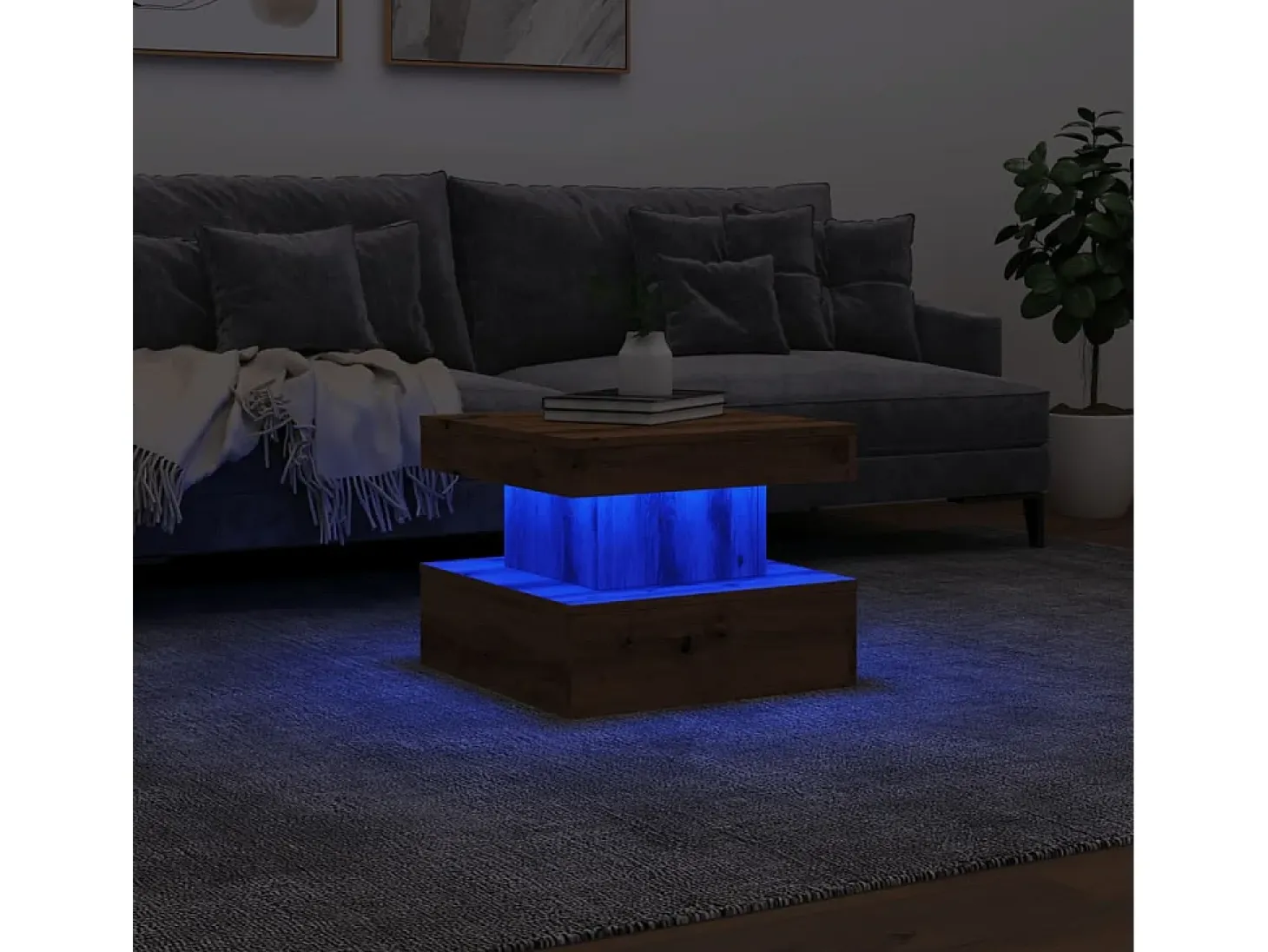 Mesa de centro con luces LED roble artisian 50x50x40 cm