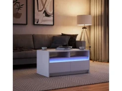 Mesa de centro con luces LED madera ingeniería blanca