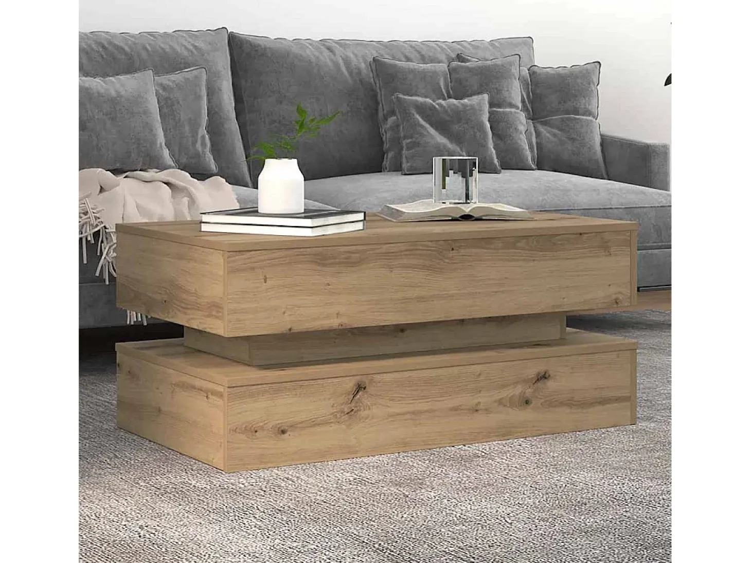 Mesa de centro con luces LED roble artisian 90x50x40 cm