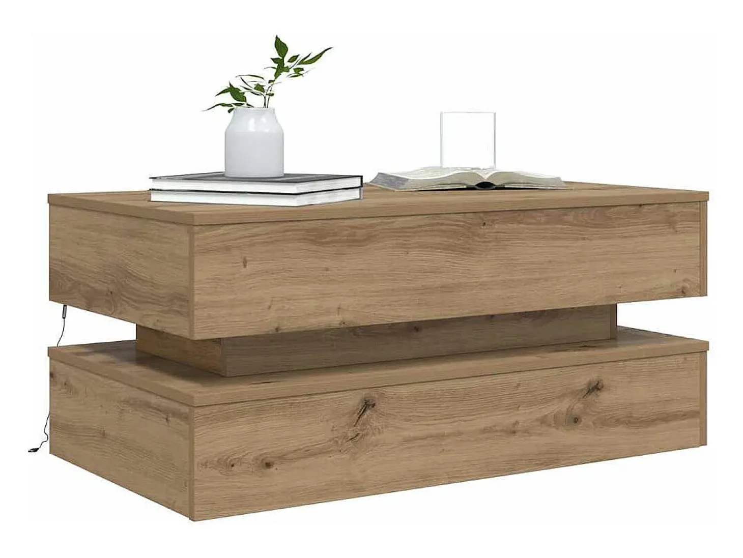 Mesa de centro con luces LED roble artisian 90x50x40 cm
