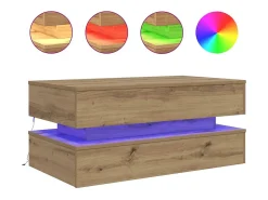 Mesa de centro con luces LED roble artisian 90x50x40 cm