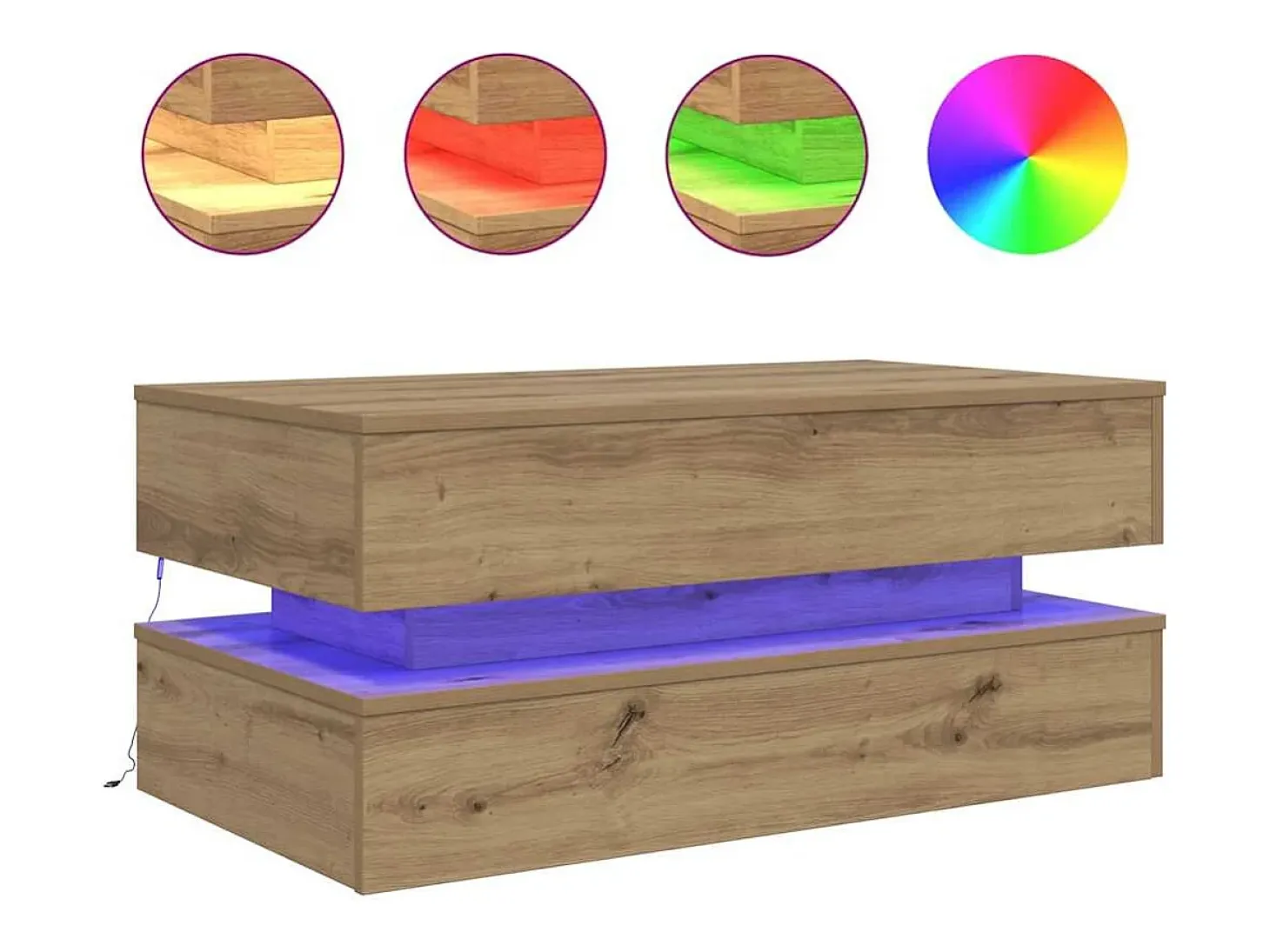 Mesa de centro con luces LED roble artisian 90x50x40 cm