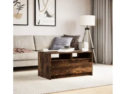 Mesa de centro con luces LED madera de ingeniería roble ahumado