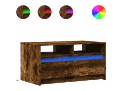 Mesa de centro con luces LED madera de ingeniería roble ahumado