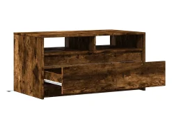 Mesa de centro con luces LED madera de ingeniería roble ahumado