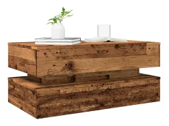 Mesa de centro con luces LED madera envejecida 90x50x40 cm