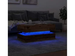 Mesa de centro con luces LED madera envejecida 90x50x40 cm