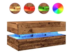 Mesa de centro con luces LED madera envejecida 90x50x40 cm