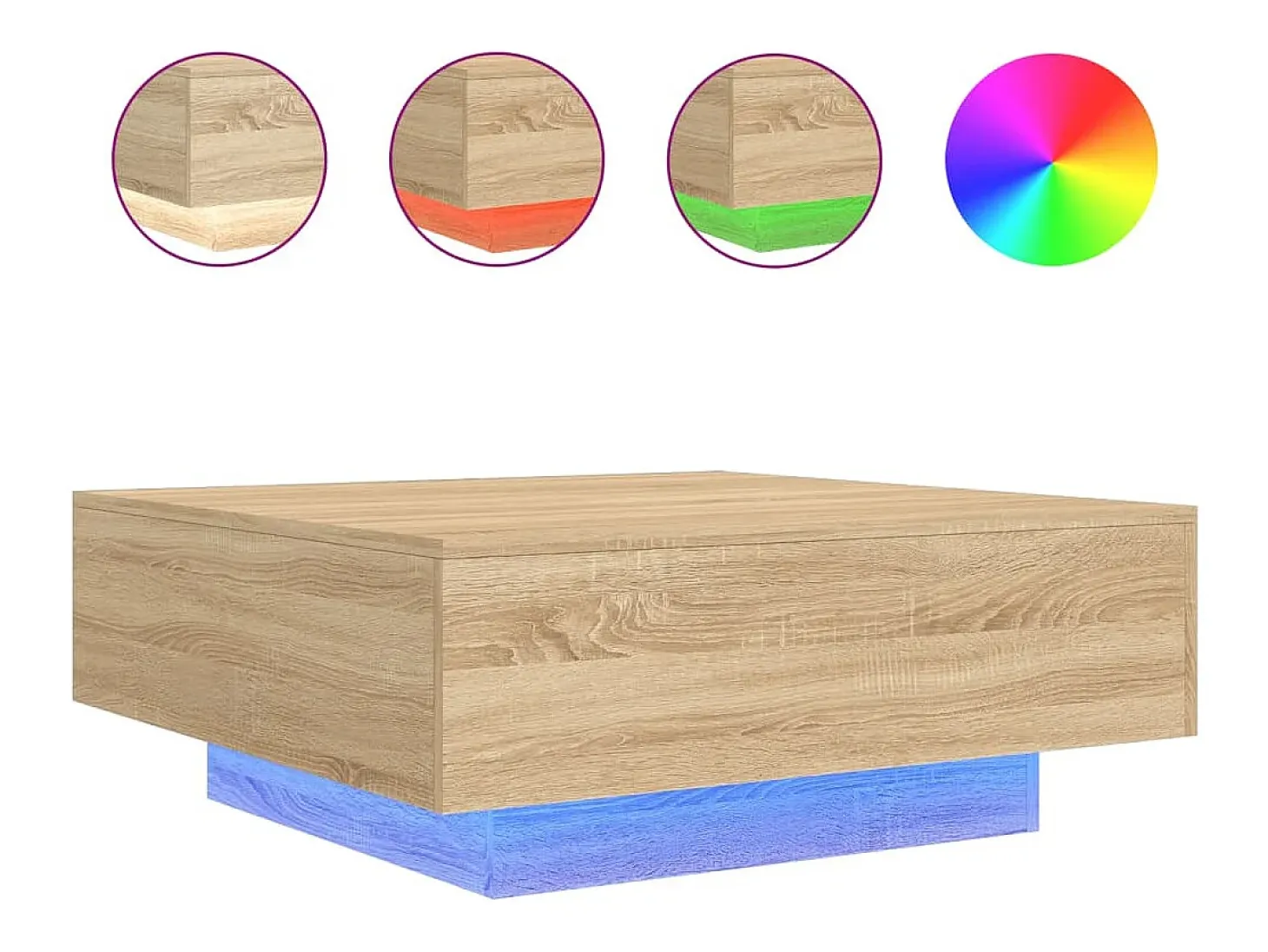 Mesa de centro con luces LED roble Sonoma 80x80x31 cm