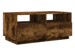Mesa de centro con luces LED roble ahumado 90x49x40 cm