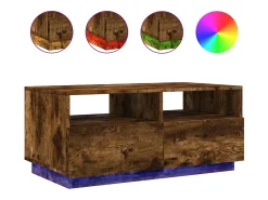 Mesa de centro con luces LED roble ahumado 90x49x40 cm