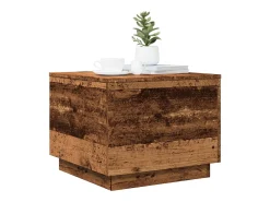 Mesa de centro con luces LED madera envejecida 50x50x40 cm