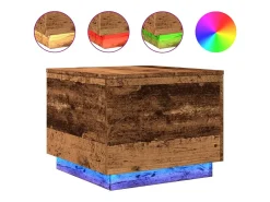 Mesa de centro con luces LED madera envejecida 50x50x40 cm