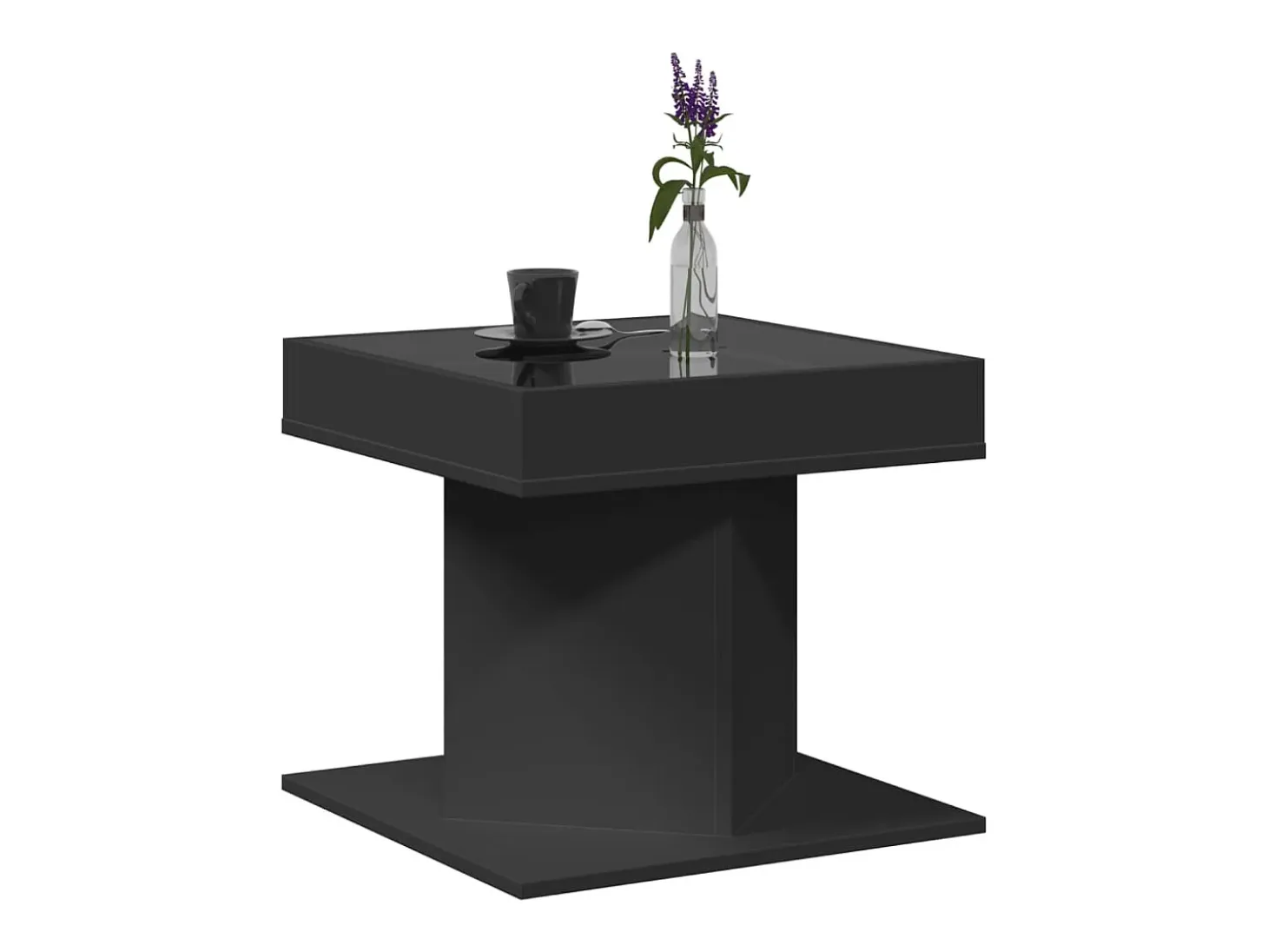 Mesa de centro con luz LED madera ingeniería negra 50x50x45 cm