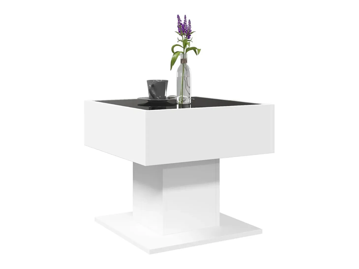 Mesa de centro con luz LED madera ingeniería blanca 50x50x45 cm