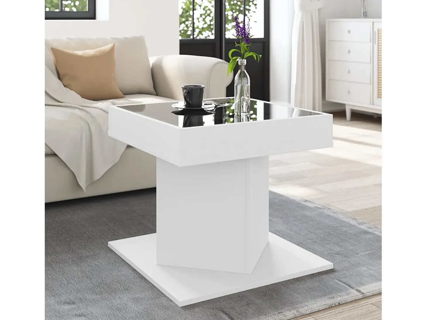 Mesa de centro con luz LED madera ingeniería blanca 50x50x45 cm