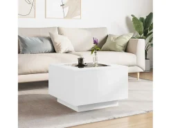 Mesa de centro con luz LED madera ingeniería blanca 60x60x40 cm