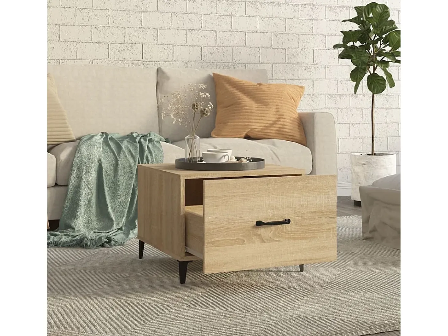 Mesa de centro con patas de metal 2 uds roble Sonoma 50x50x40cm ES23512