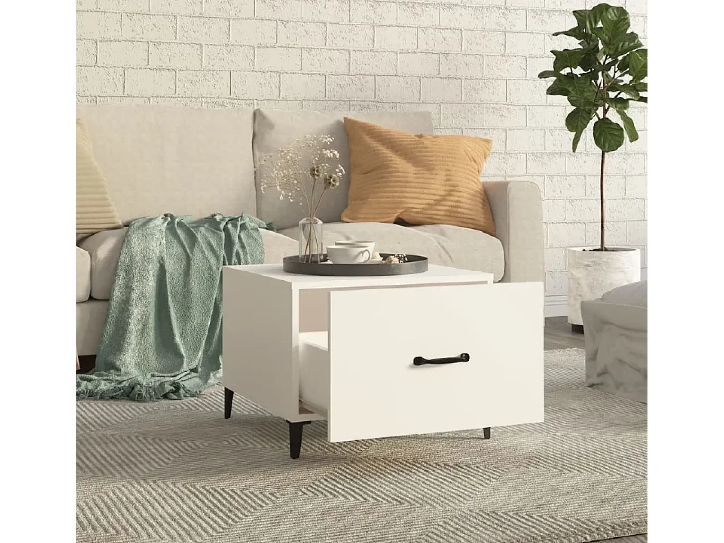 Mesa de centro con patas de metal 2 unidades blanco 50x50x40 cm ES45036