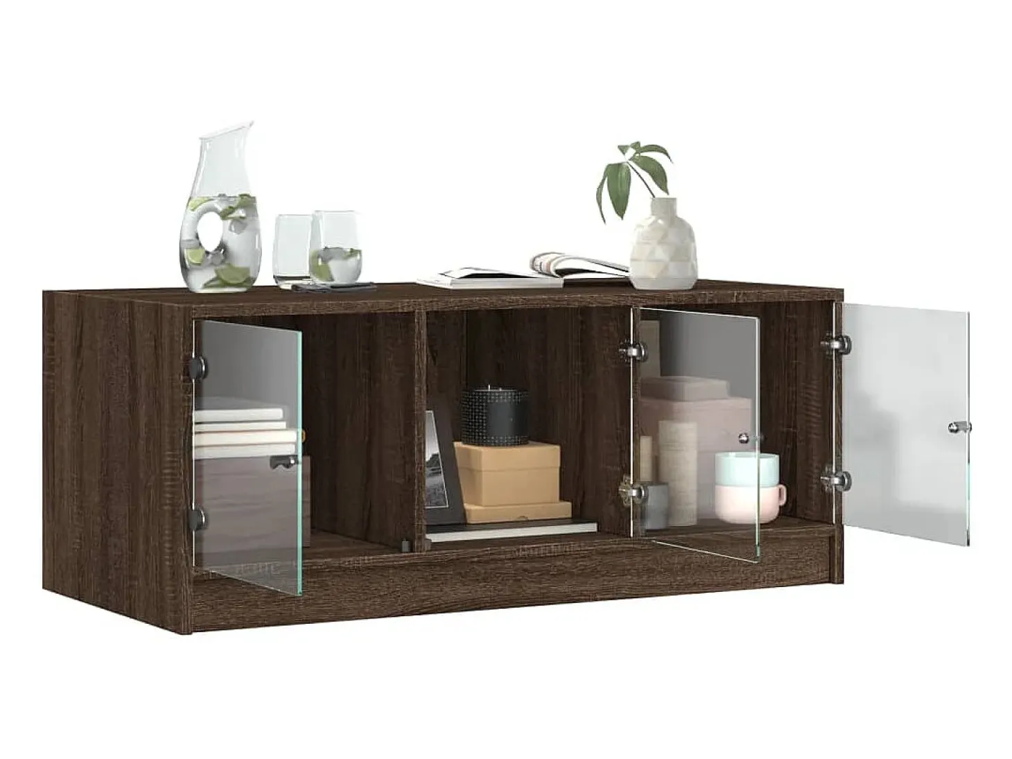 Mesa de centro con puertas de vidrio marrón roble 102x50x42 cm