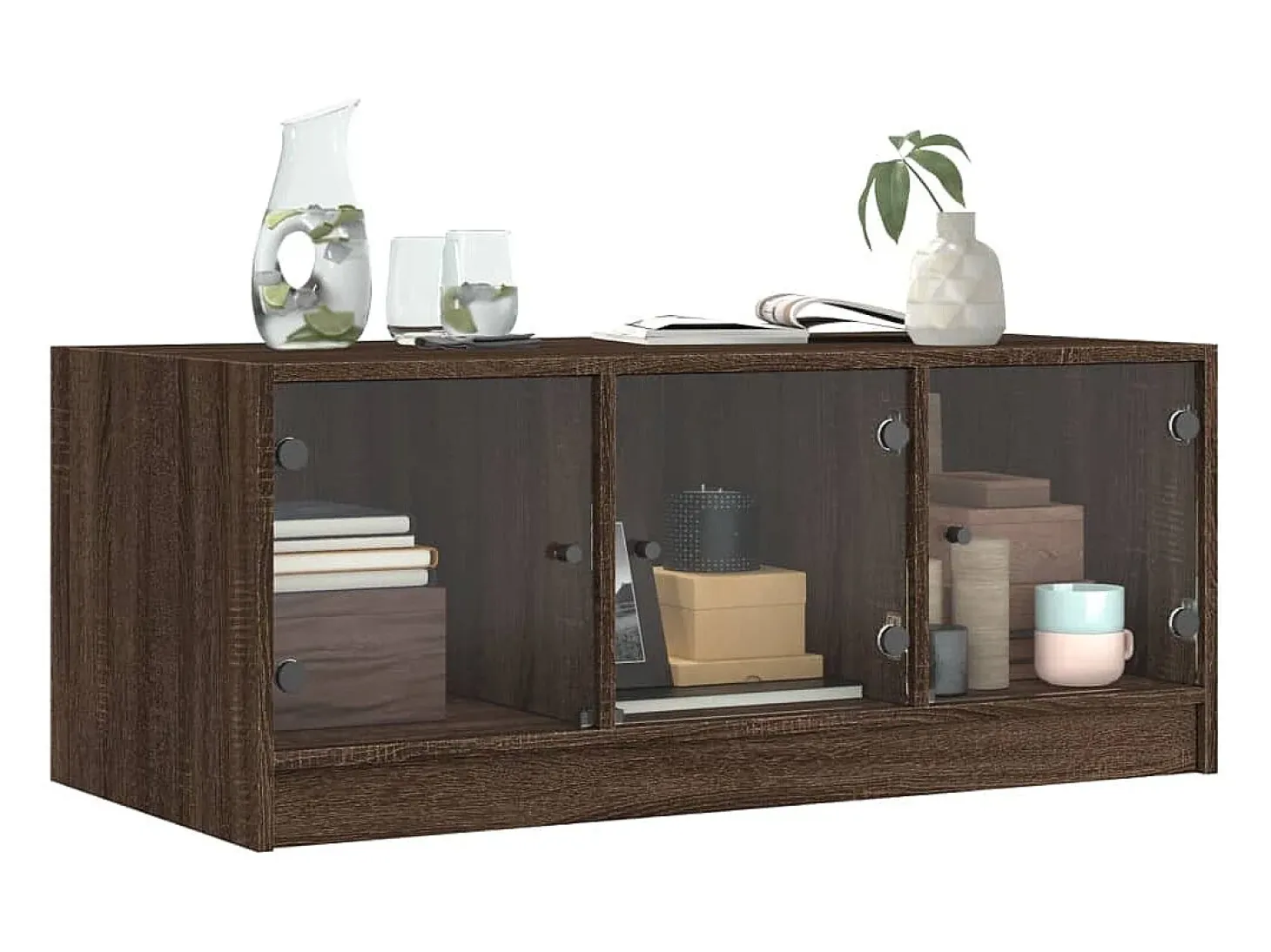 Mesa de centro con puertas de vidrio marrón roble 102x50x42 cm