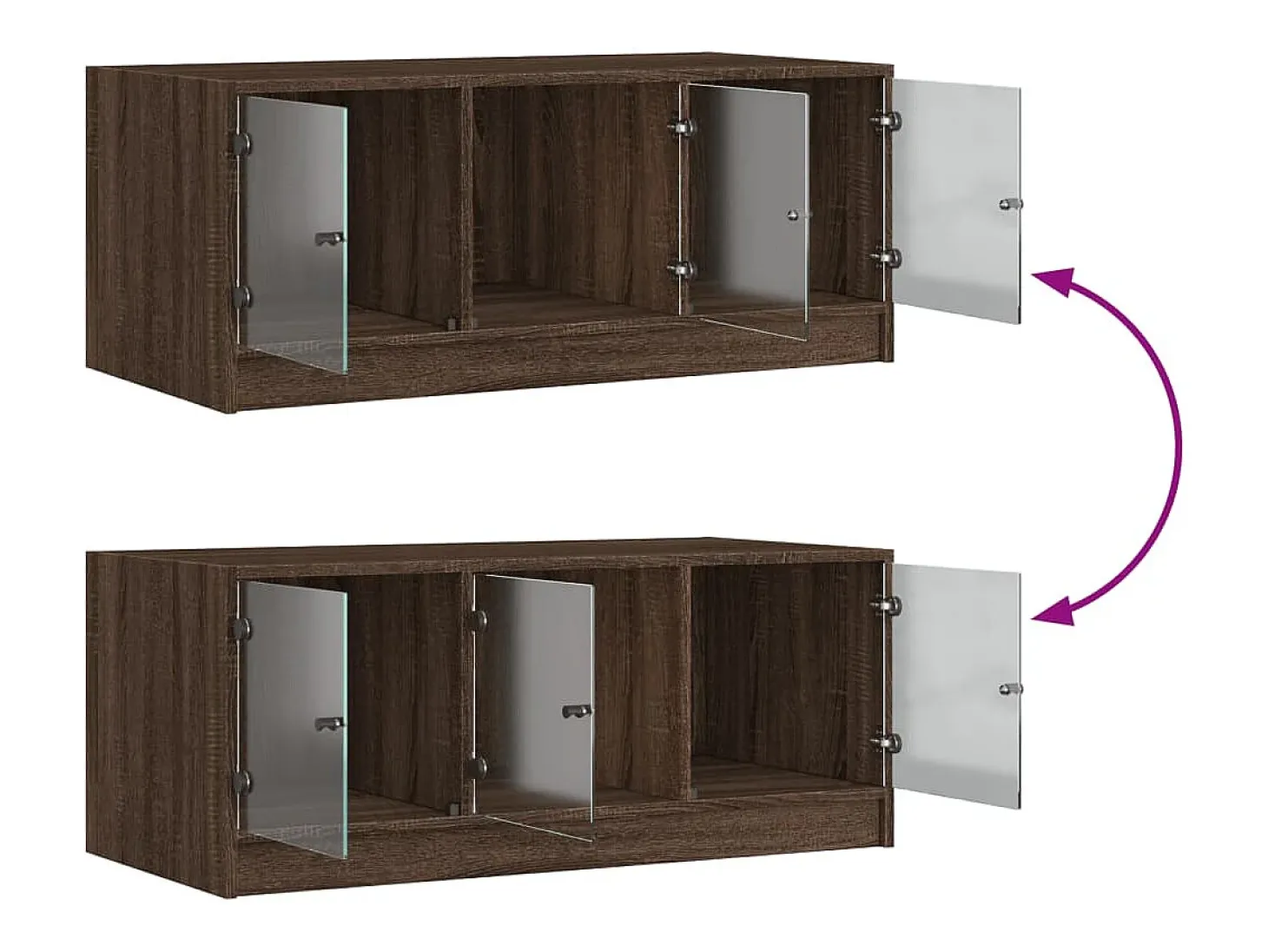 Mesa de centro con puertas de vidrio marrón roble 102x50x42 cm
